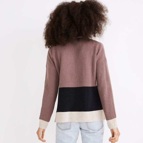 Madewell Tricolor Half-Zip Wool Sweater In Ivory/Mauve/Black - Picture 2 of 10